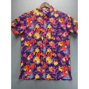 Retro Rifle Shirt Mens Medium Purple Bliss Vector Floral Gun Print Short Sleeve